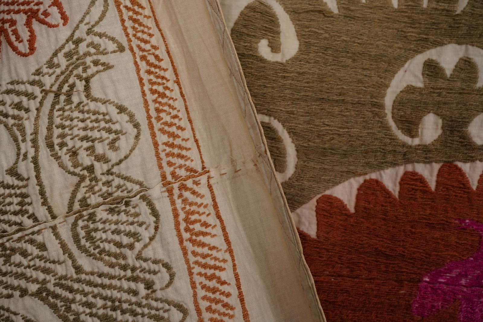 Decorative Suzani Embroidery | Olive Green Living Room Wall Hanging 6'11'' X 10'3'' photo buy