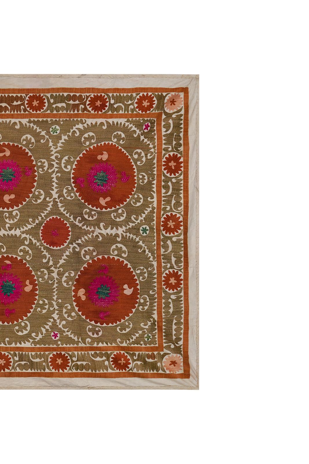 450.0 Decorative Suzani Embroidery | Olive Green Living Room Wall Hanging 6'11'' X 10'3'' photo