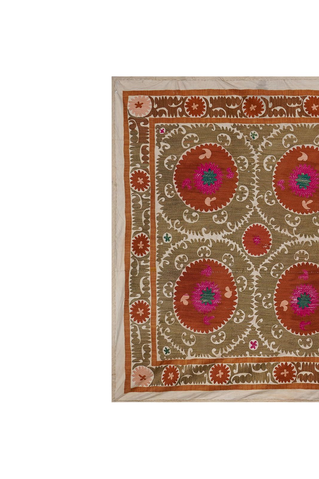 photo vinterior Decorative Suzani Embroidery | Olive Green Living Room Wall Hanging 6'11'' X 10'3''
