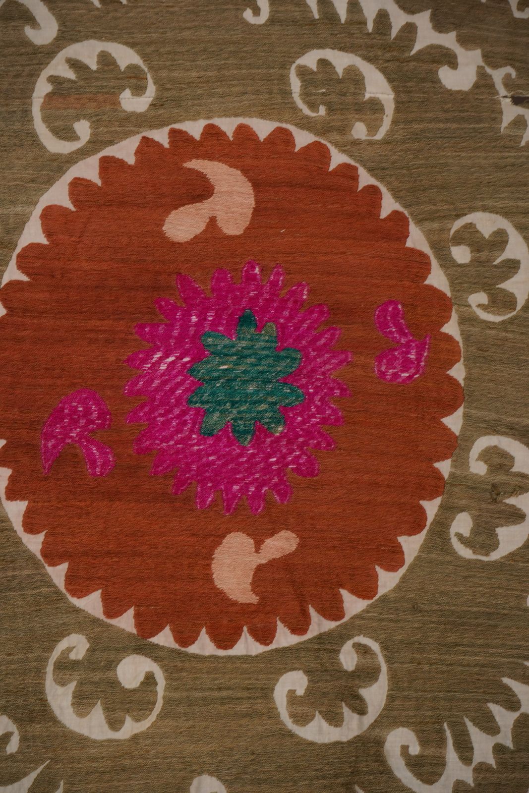 photo buy Decorative Suzani Embroidery | Olive Green Living Room Wall Hanging 6'11'' X 10'3''
