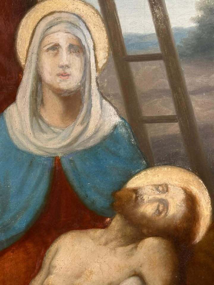Early 20th Century 'Pieta' Italian School Oil On Zinc photo 599.0