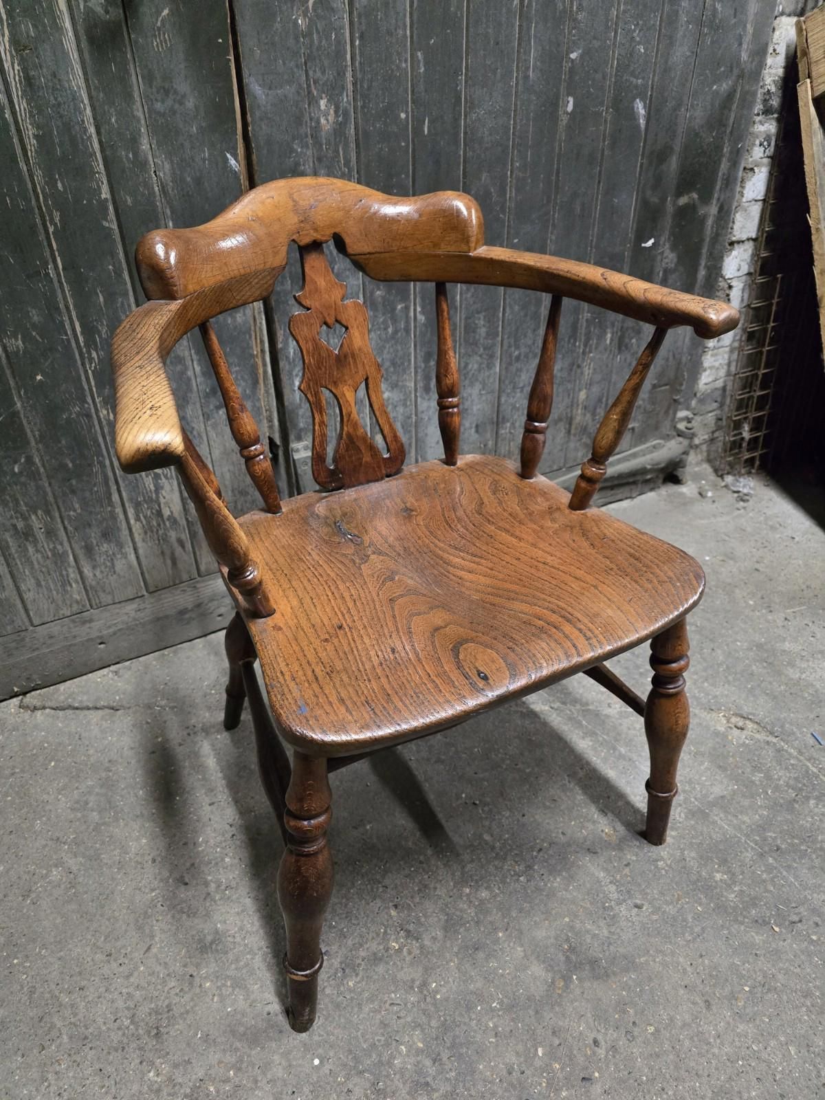 Antique 19th Century Victorian Elm Bow Chair Armchair photo Furniture