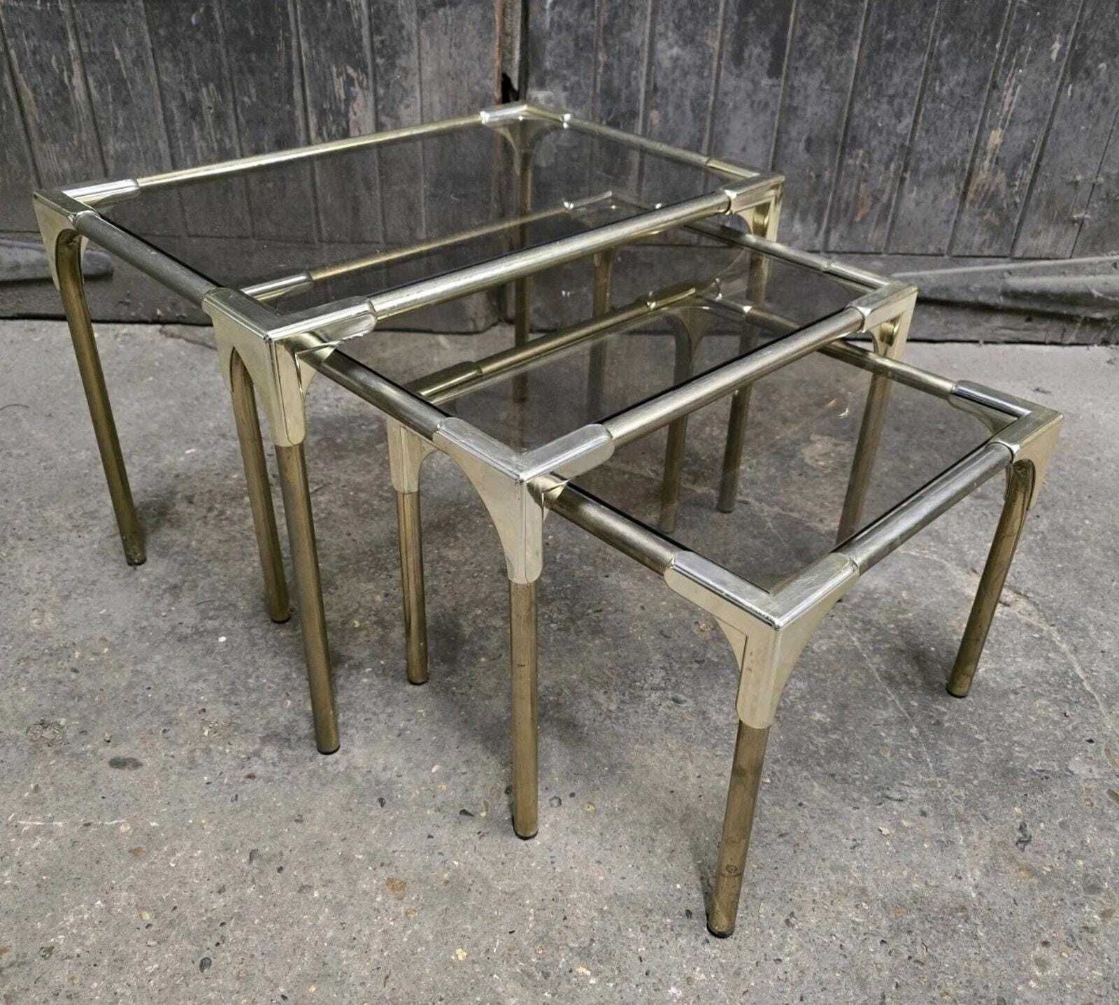 Italian Retro Vintage Mid Century Brass Nest Of Tables