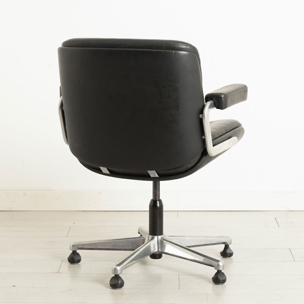 Pasal Office Chair In Black Leather With Plywood Shell & Aluminium Base By Karl Dittert For Giroflex C.1975 photo Furniture