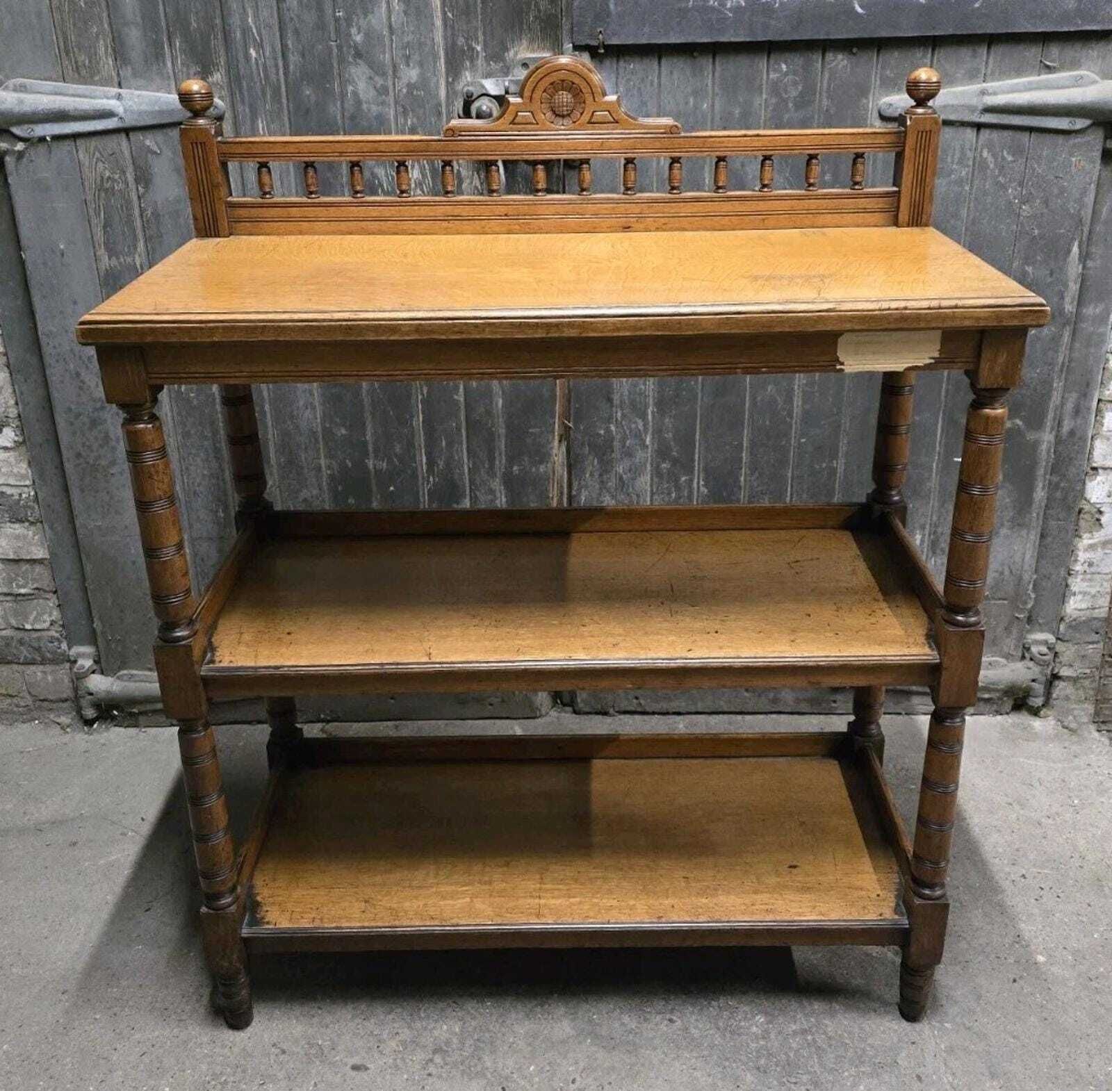 Antique 19th Century Victorian Oak Three Tier Buffet Whatnot Shelving Unit