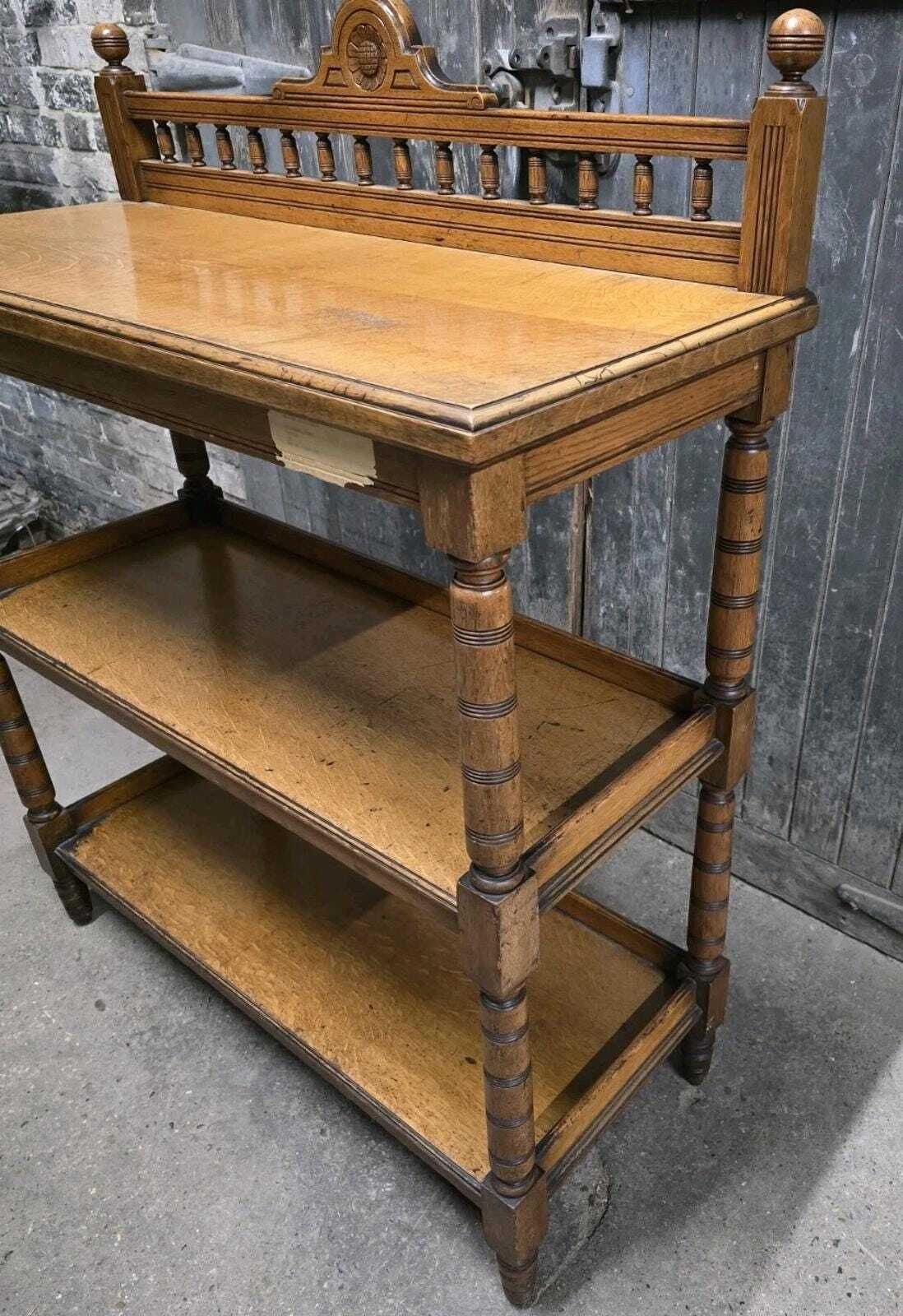 Antique 19th Century Victorian Oak Three Tier Buffet Whatnot Shelving Unit photo buy