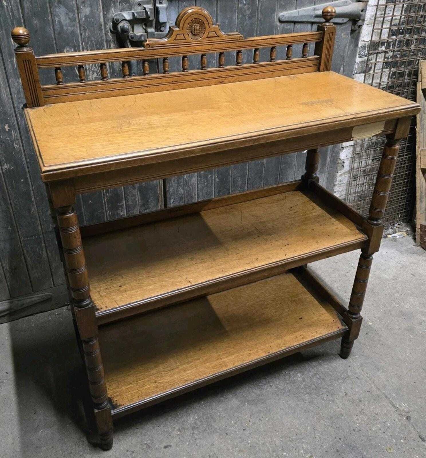 Antique 19th Century Victorian Oak Three Tier Buffet Whatnot Shelving Unit photo vintage