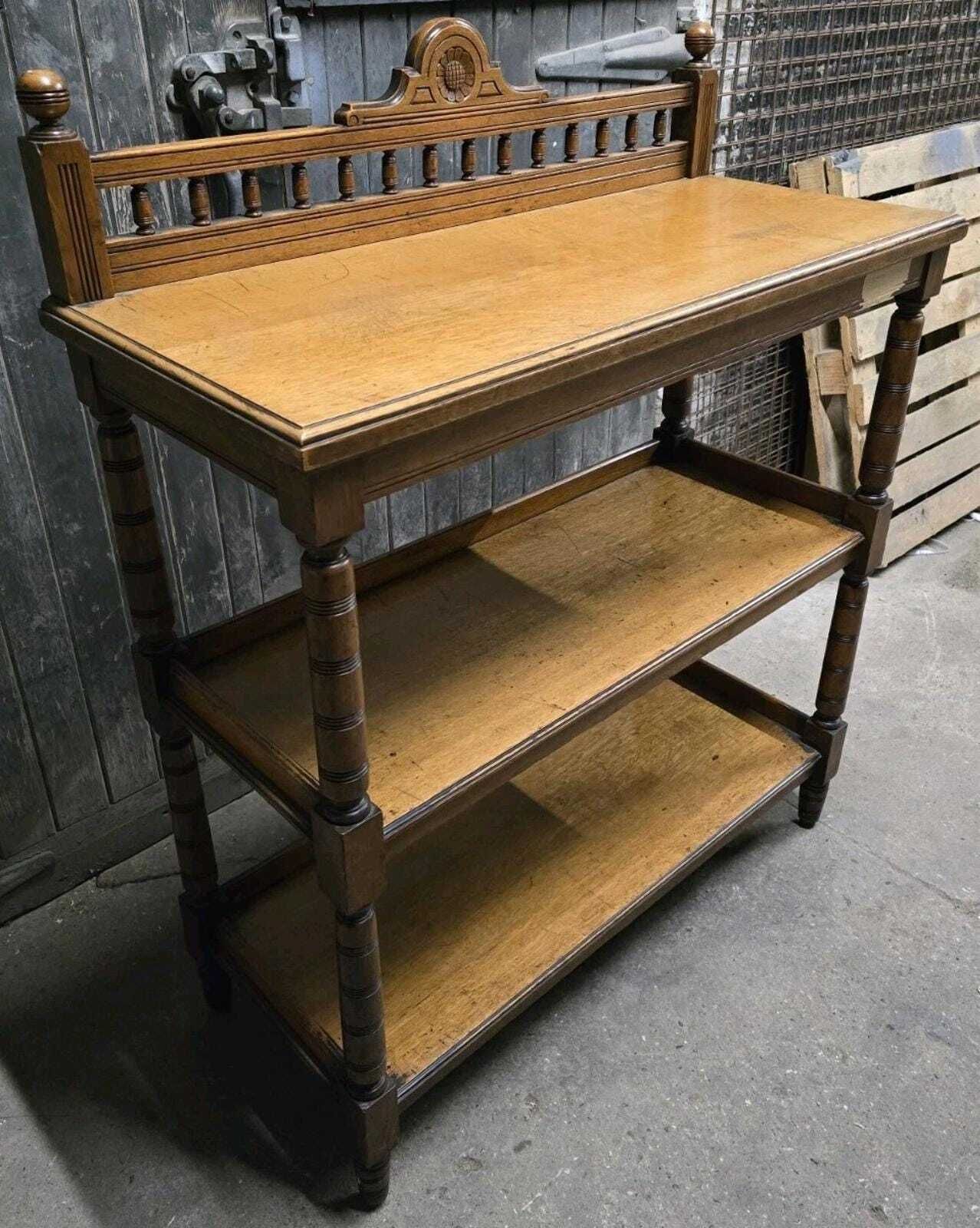 photo furniture Antique 19th Century Victorian Oak Three Tier Buffet Whatnot Shelving Unit