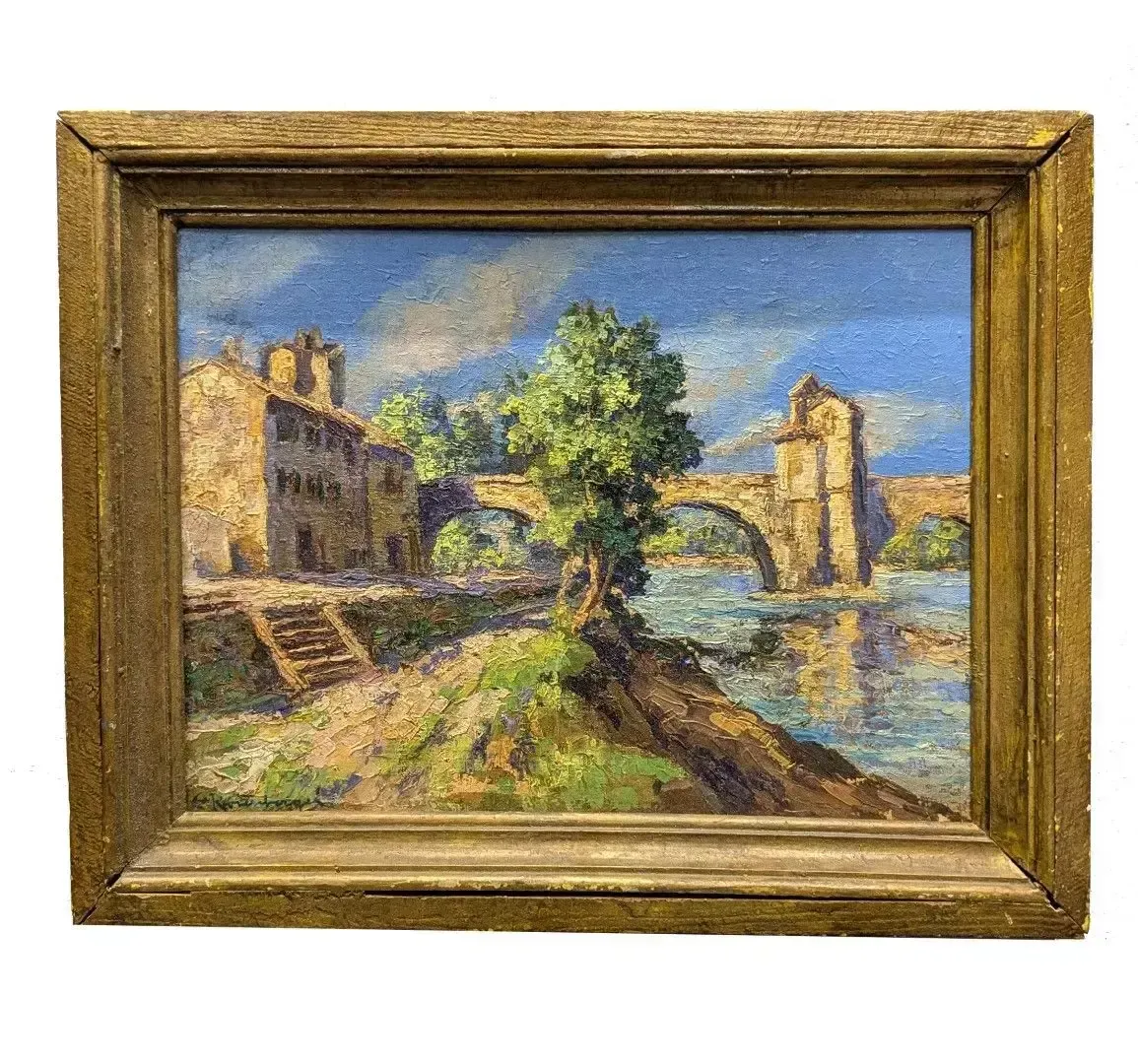 Pair Of Oil Paintings On Cardboard, Marine And Landscape, Illegible Signature photo furniture