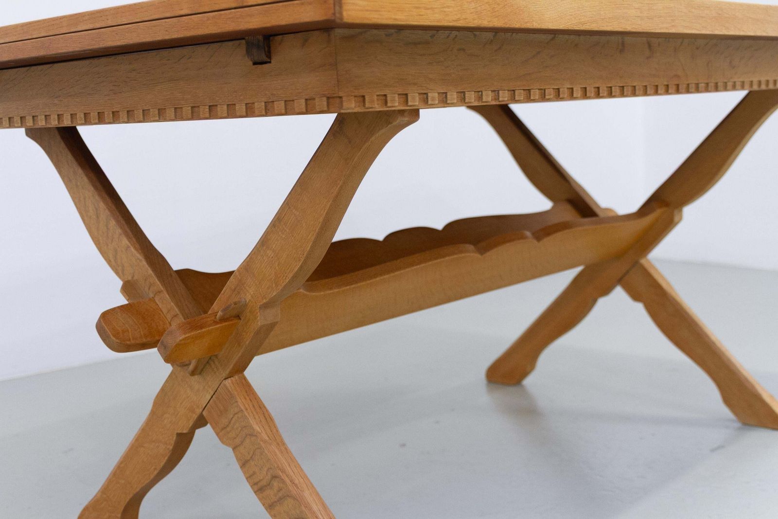 Danish Brutalist Oak Extendable Dining Table Attr. To Henning Kjærnulf 1960s photo vinterior