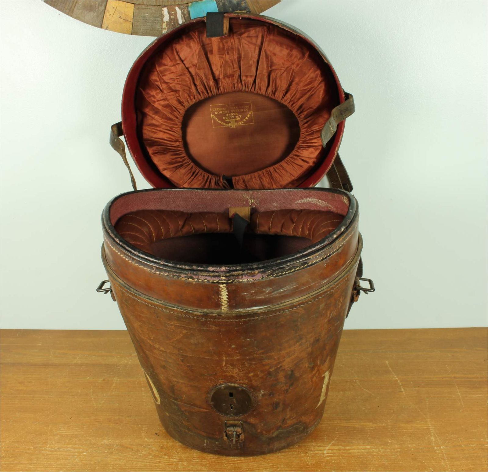 Antique Double Hat Case. Jw Allen Miitary Leather Multi Top Hat Box. photo for sale