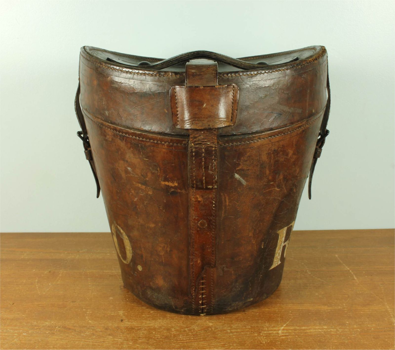 Antique Double Hat Case. Jw Allen Miitary Leather Multi Top Hat Box. photo vinterior