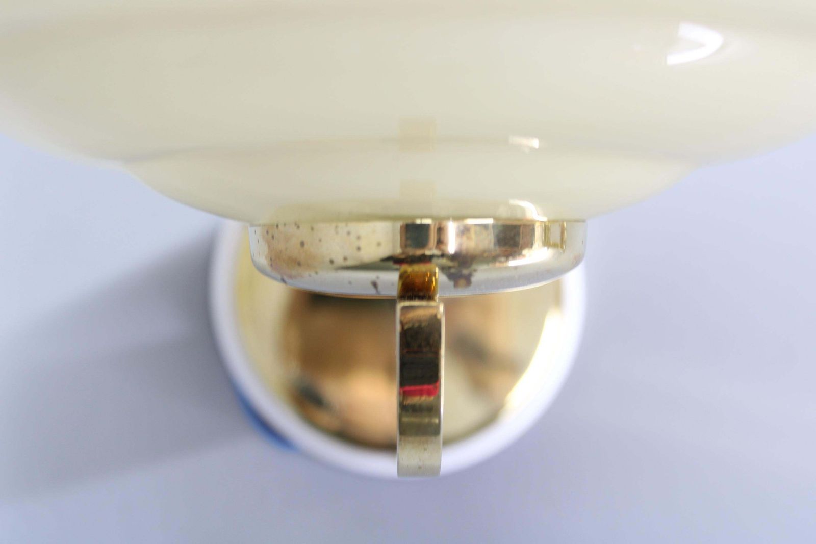 Pair Of 1940s Czechoslovak Art Deco Brass Wall Lights With Opaline Glass Shades photo vintage