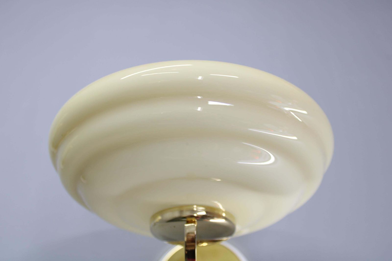 Lighting Pair Of 1940s Czechoslovak Art Deco Brass Wall Lights With Opaline Glass Shades photo