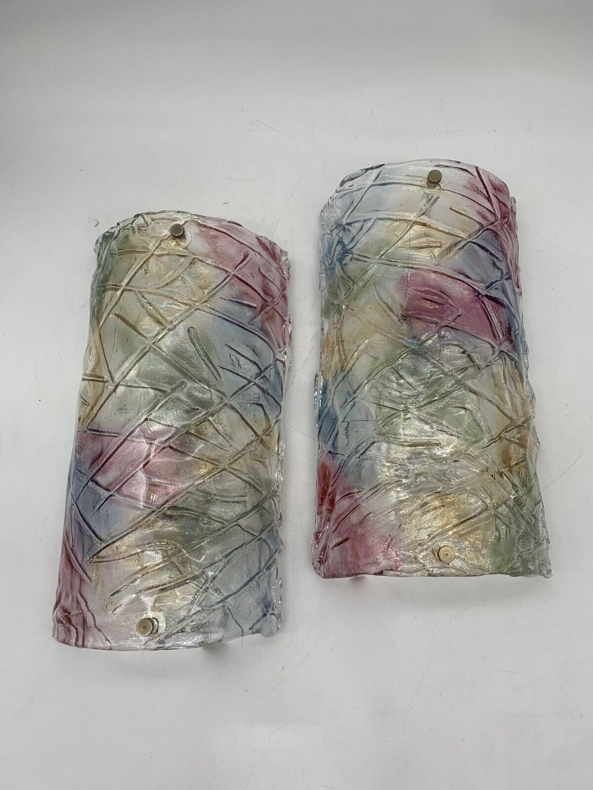 Pair Of Wall Lamps Attributed To Mazzega, 1980s, Murano Glass