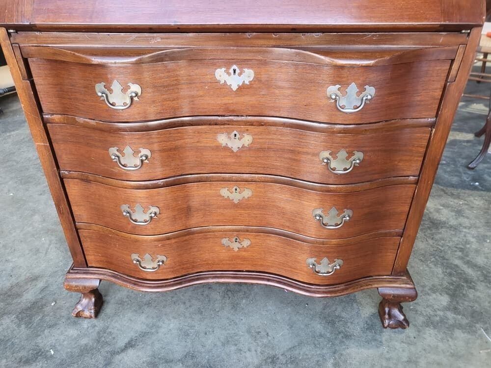 Antique Repro Serpentine Glazed Bookcase Bureau Desk Drawers photo for sale