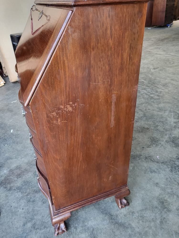 Antique Repro Serpentine Glazed Bookcase Bureau Desk Drawers photo Furniture