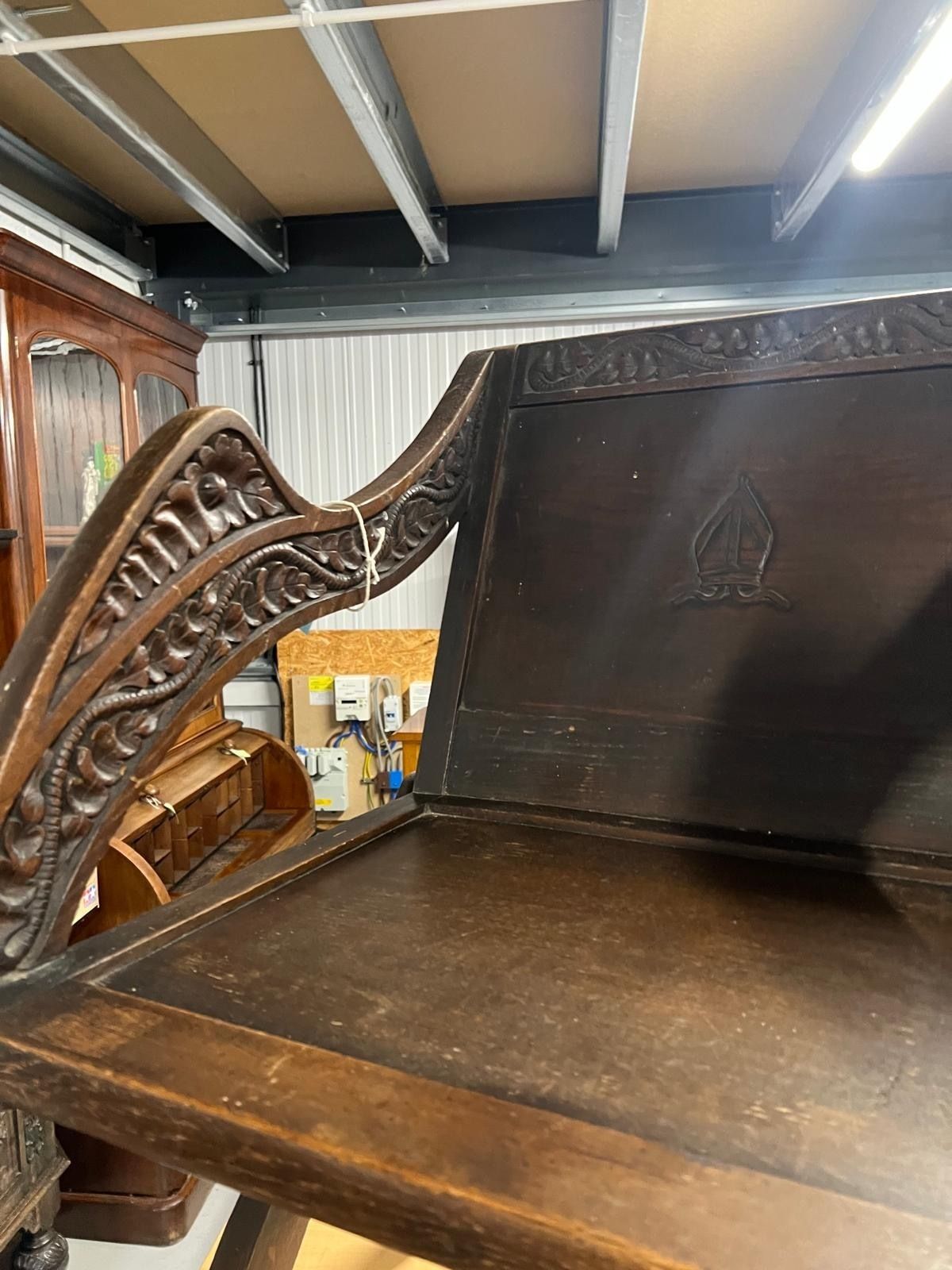 Antique Carved Oak Glastonbury Cross Stretcher Chair photo for sale