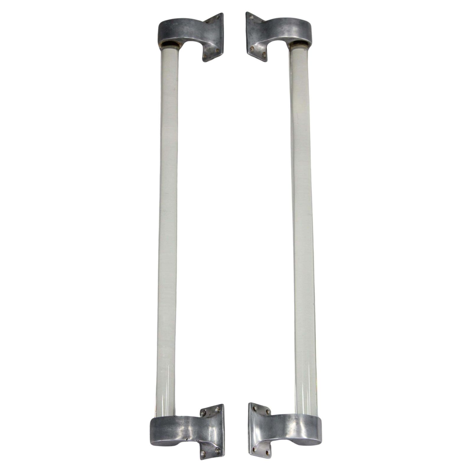 Pair Of 1930s Czechoslovak Art Deco Clear Glass Handles With Metal Mounts