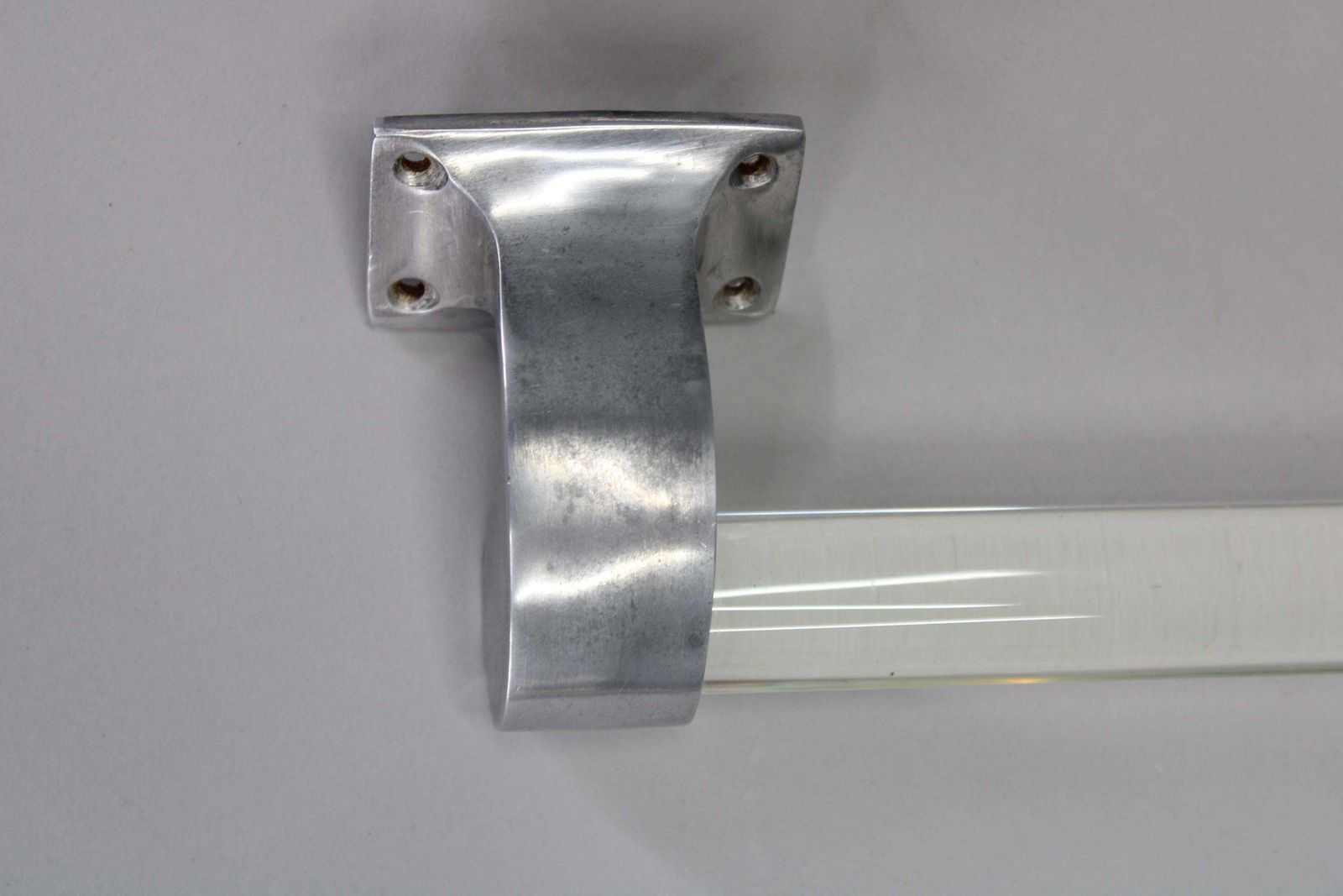 Pair Of 1930s Czechoslovak Art Deco Clear Glass Handles With Metal Mounts photo 800.0