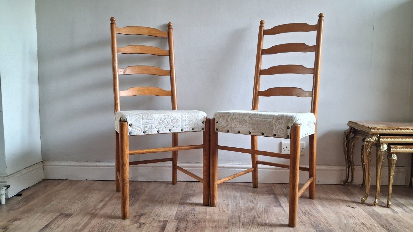 Delightful Pair Of Ercol Elm Ladderback  Dining /Kitchen /Bedroom Chairs