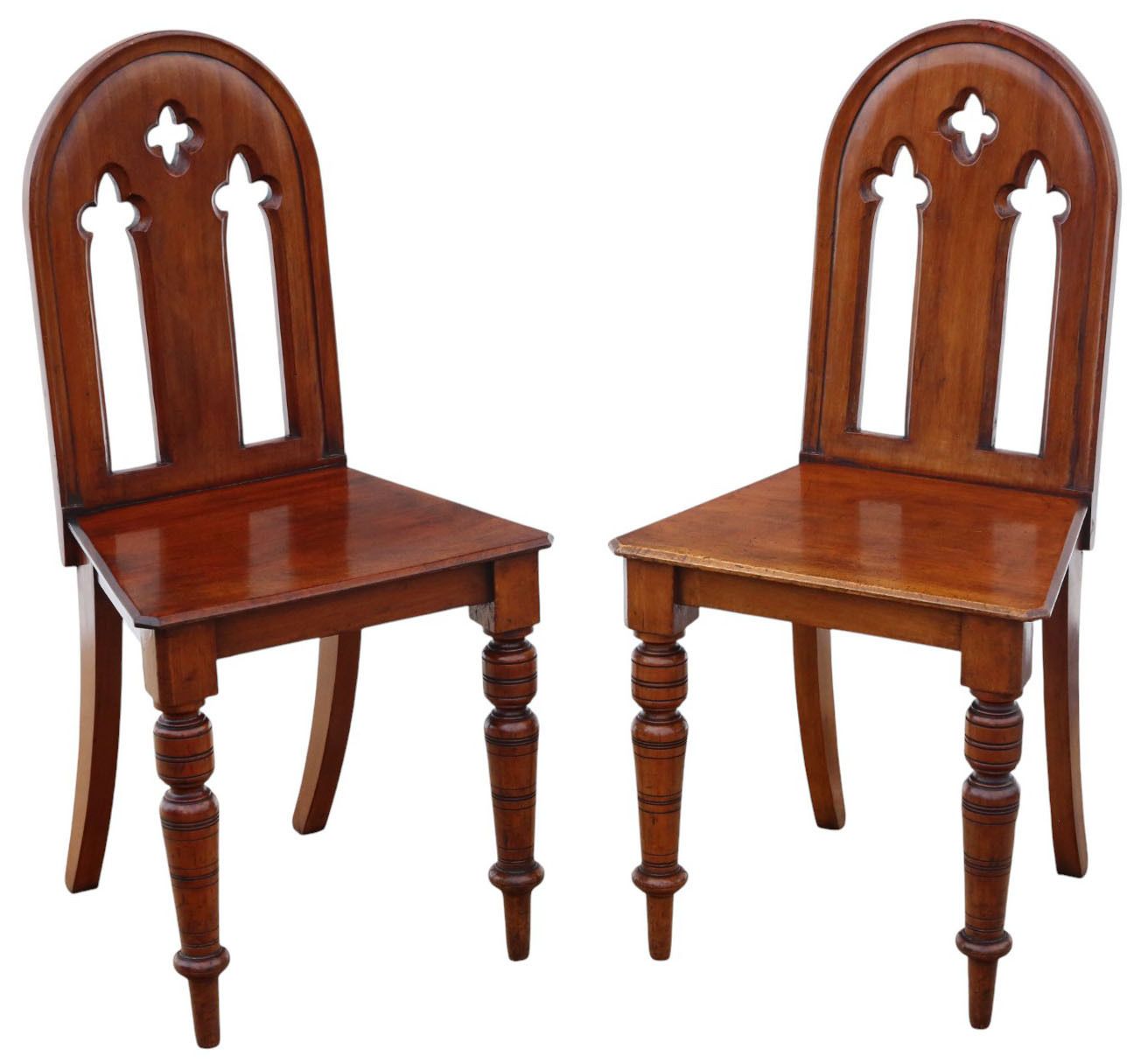 Antique 19th Century Pair Of Mahogany Gothic Hall Chairs – Fine Quality Side Chairs photo furniture