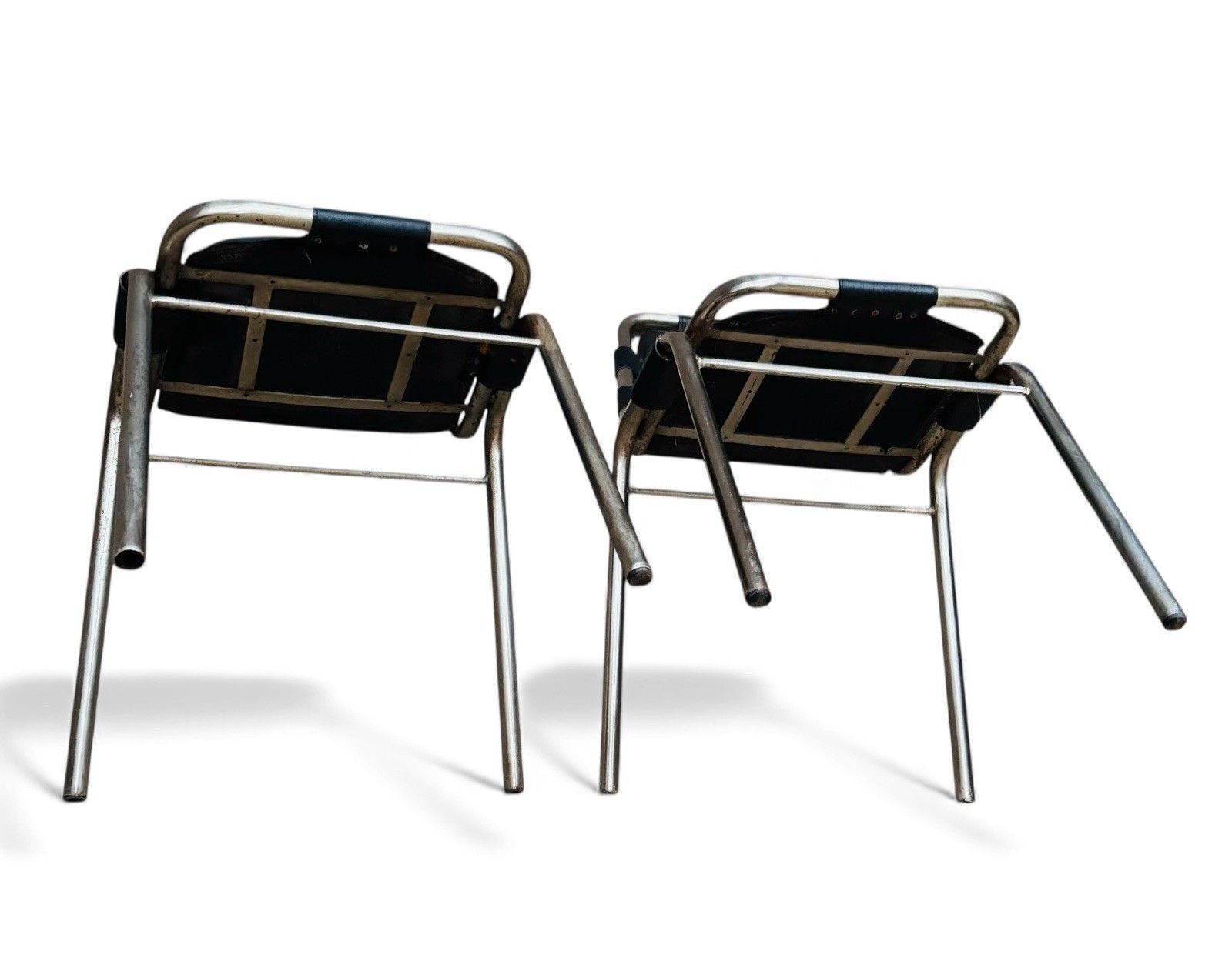 Set Of Four Les Arcs Steel And Leather Dining Chairs Charlotte Perriand Style photo vintage