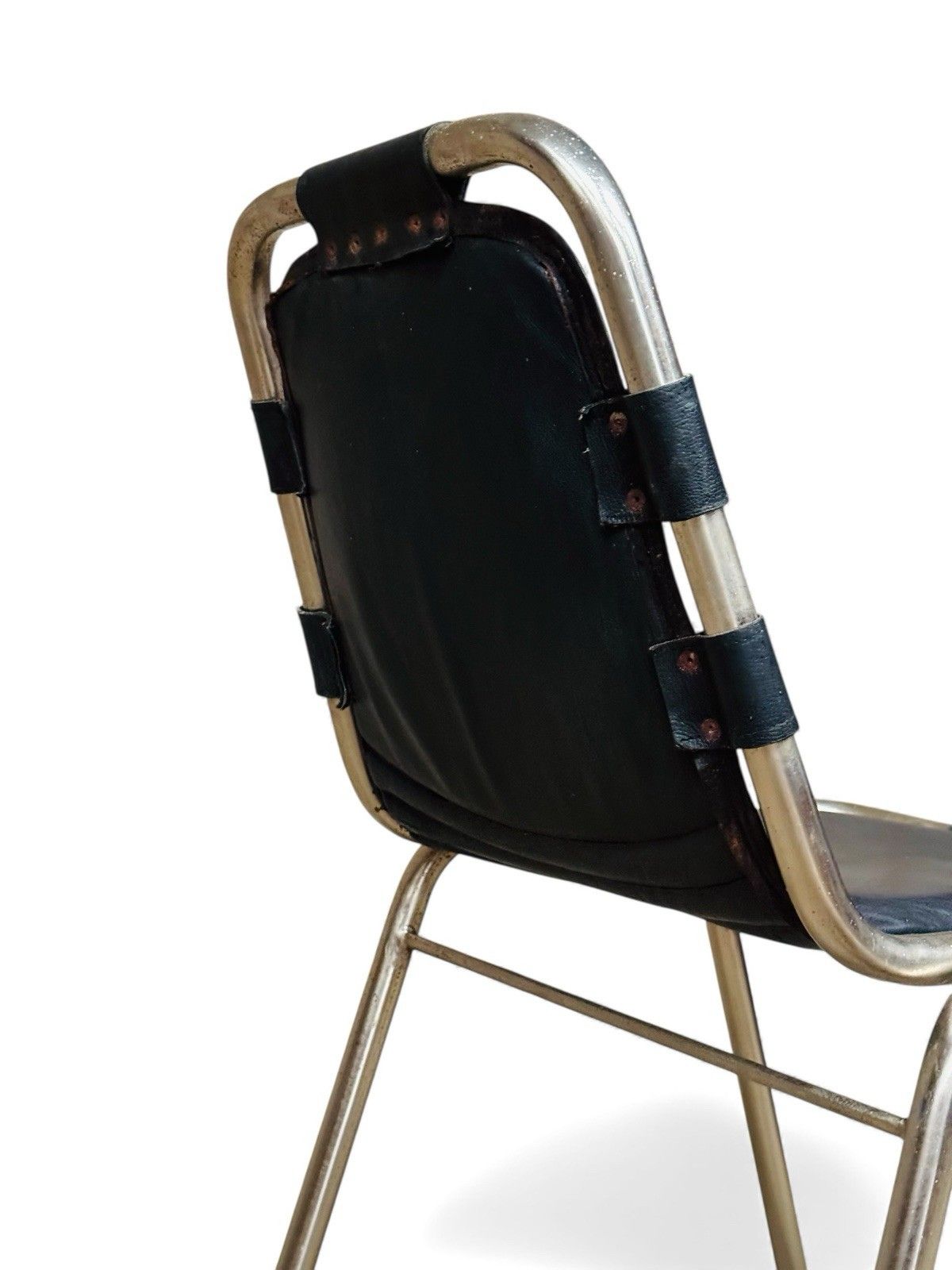 photo for sale Set Of Four Les Arcs Steel And Leather Dining Chairs Charlotte Perriand Style