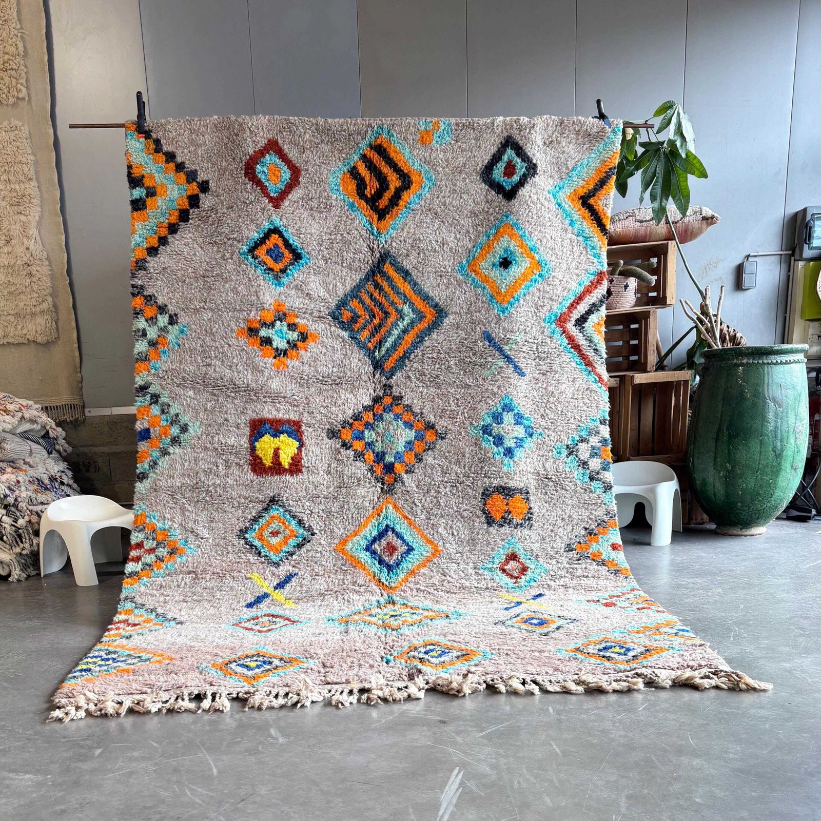 Colorful Moroccan Berber Rug 210x320 Cm  Authentic Handwoven Wool Carpet, Checkered Berber Rug   Beni Ourain Rug   Handmade Rug