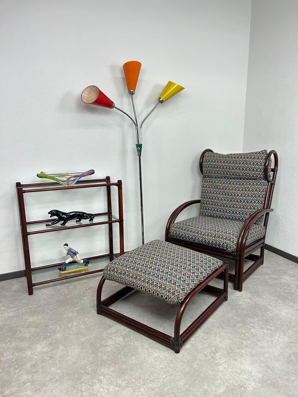 Mid Century Modern Bamboo Wingchair With Stool By Gervasoni photo furniture