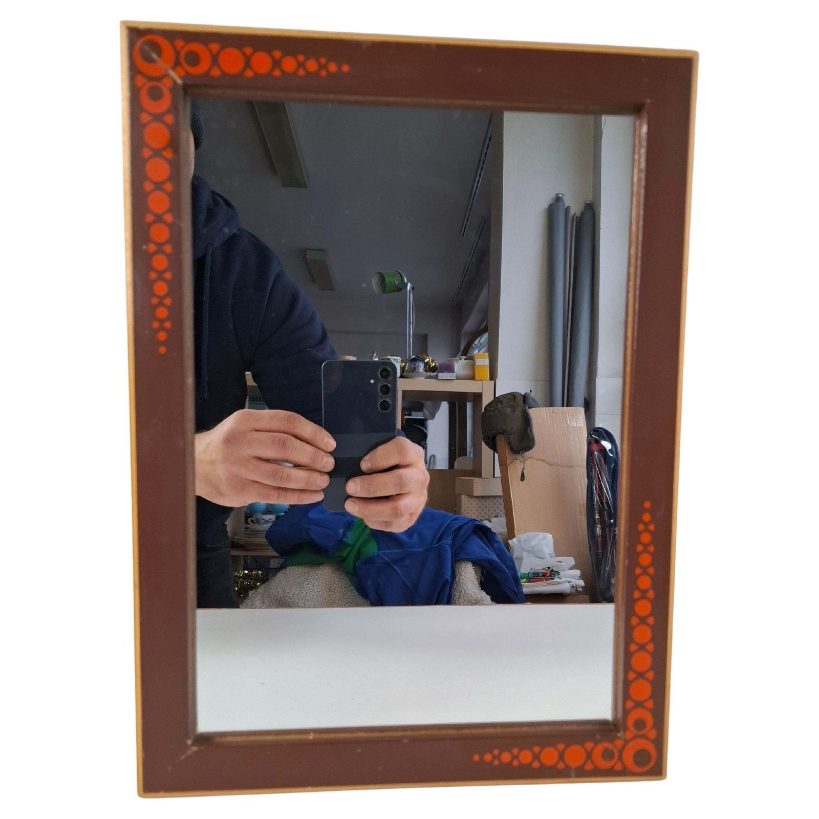 1960s Czechoslovak Mid Century Wooden Mirror With Graphic Frame Detail