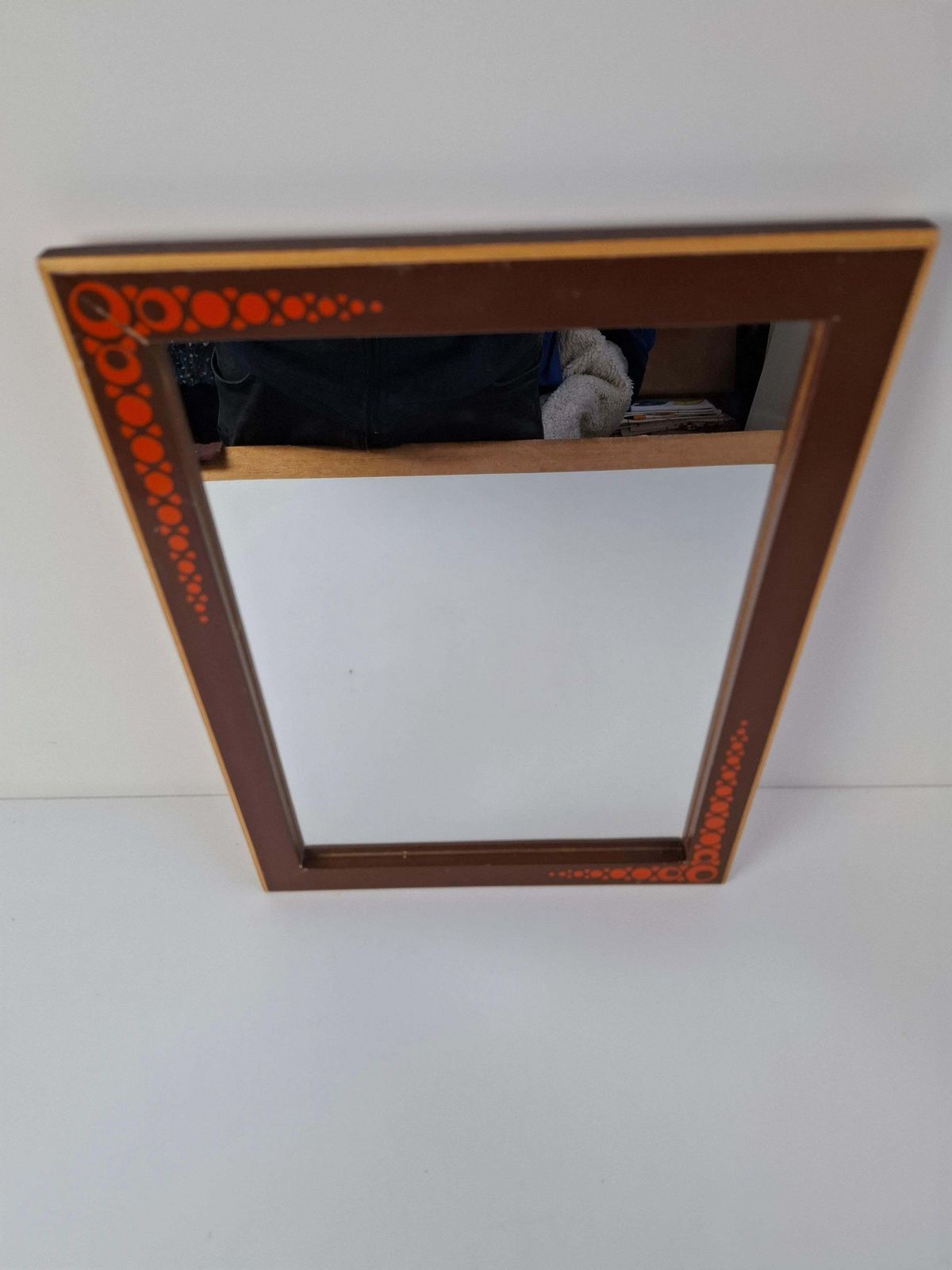 photo furniture 1960s Czechoslovak Mid Century Wooden Mirror With Graphic Frame Detail