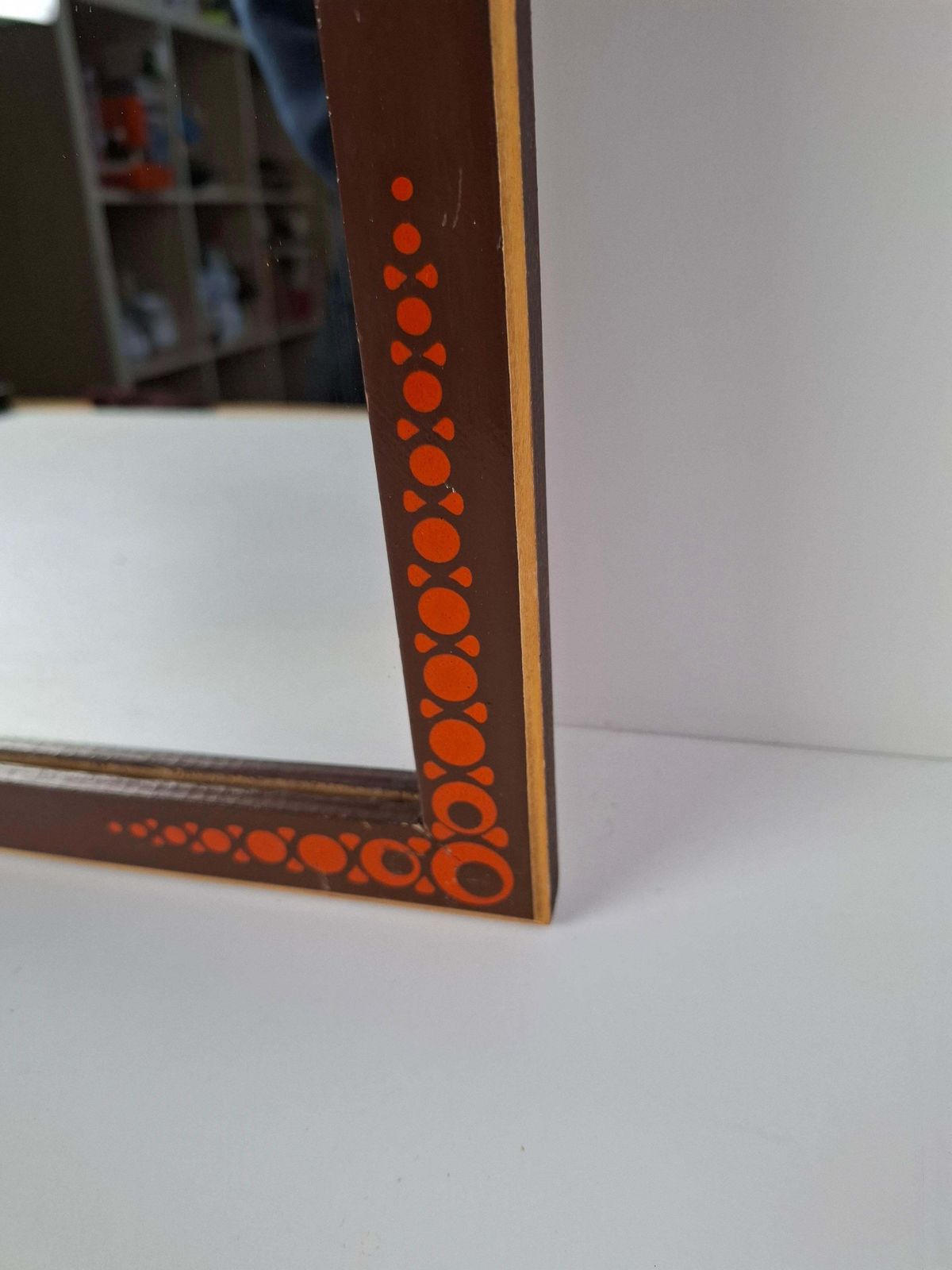 Home Decor 1960s Czechoslovak Mid Century Wooden Mirror With Graphic Frame Detail photo