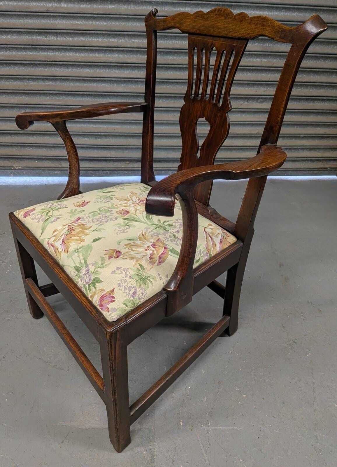 Georgian Oak County Cottage Splat Back Chair With Laura Ashley Upholstery photo vintage