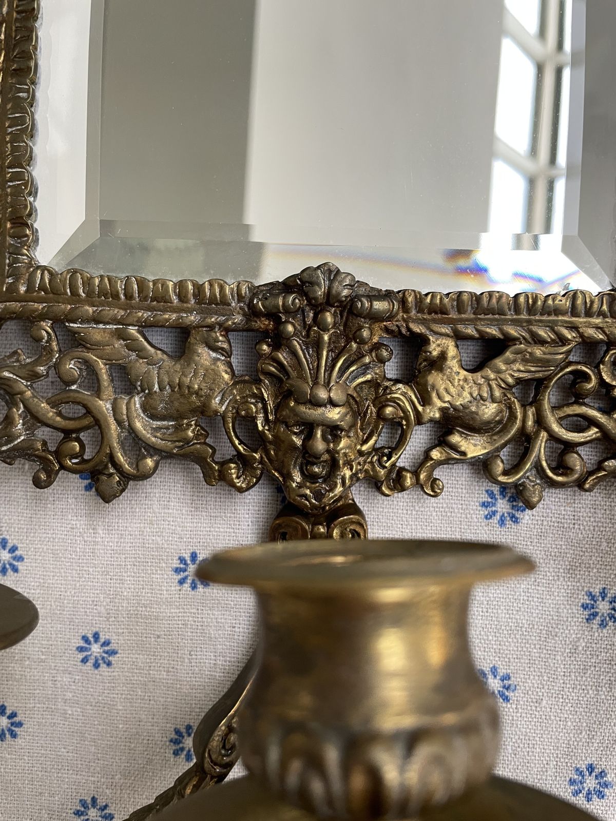 Antique Brass Girandole Wall Mirror photo 275.0