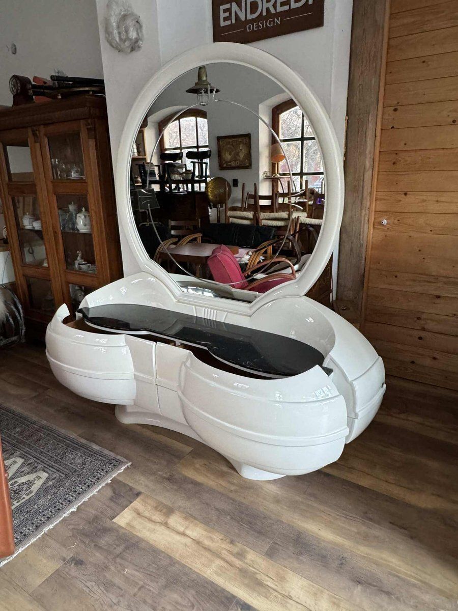 Space Age Vanity Table With Large Oval Mirror photo for sale