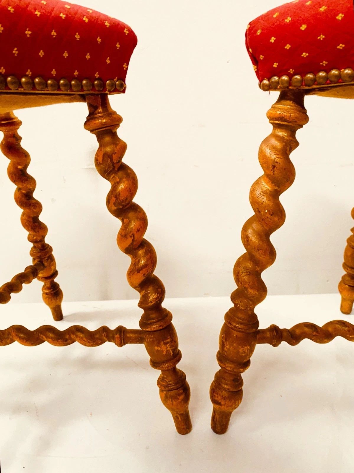 Pair Of Louis XIII Style Turned Wood Stools 19th Century photo vinterior