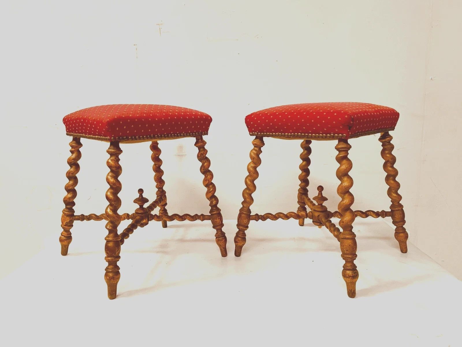472.5 Pair Of Louis XIII Style Turned Wood Stools 19th Century photo