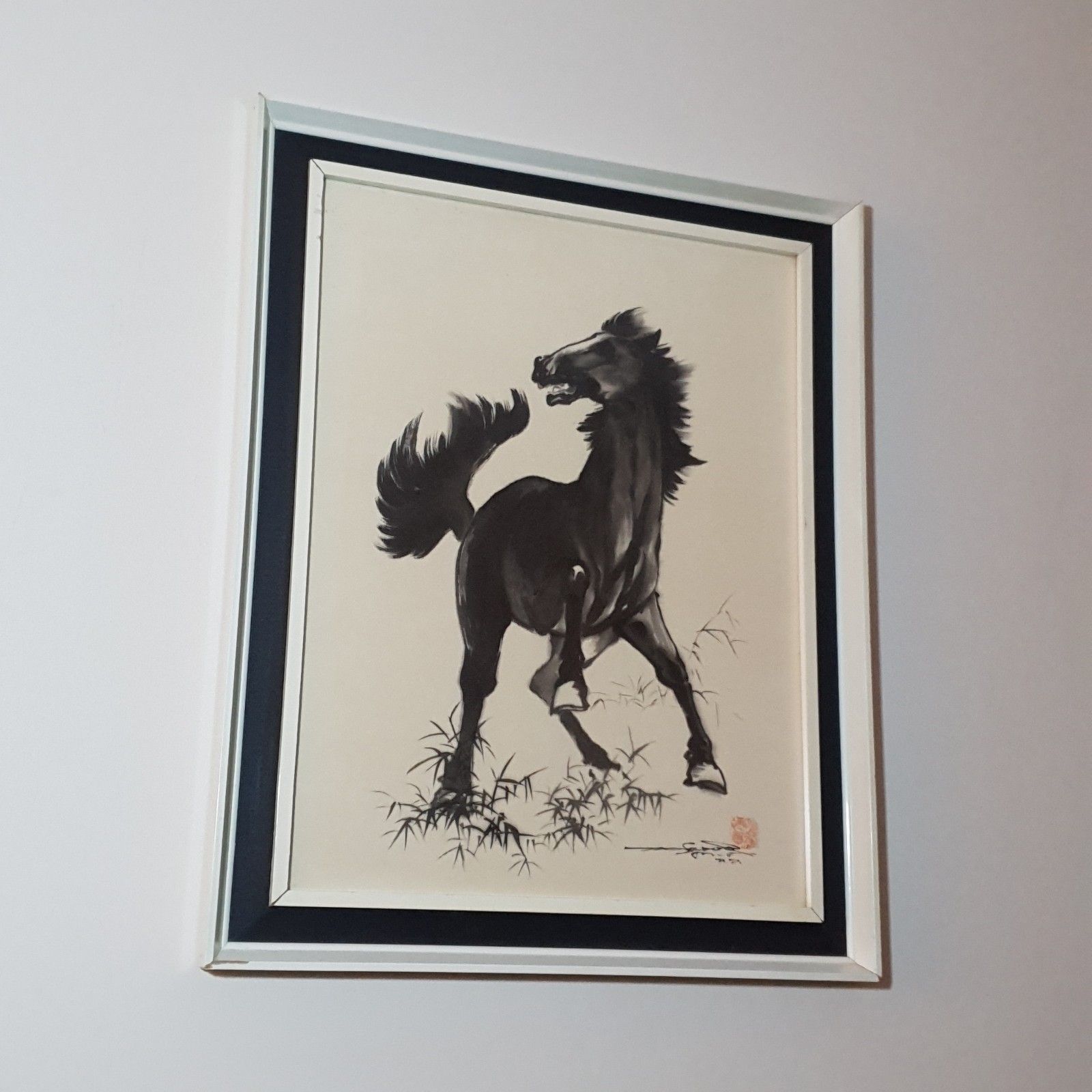 photo vinterior Horse Ink Brush Painting Joseph Koo Ming Kang Singapore Chinese C1960s H54xw33