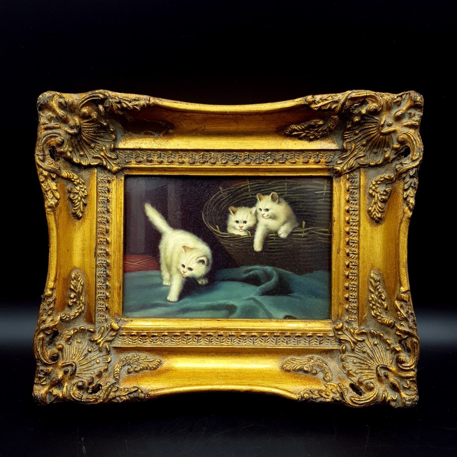 Carvers & Gilders Kitten Cat Print Arthur Heyer Ornate Gold Frame W28 H22.5