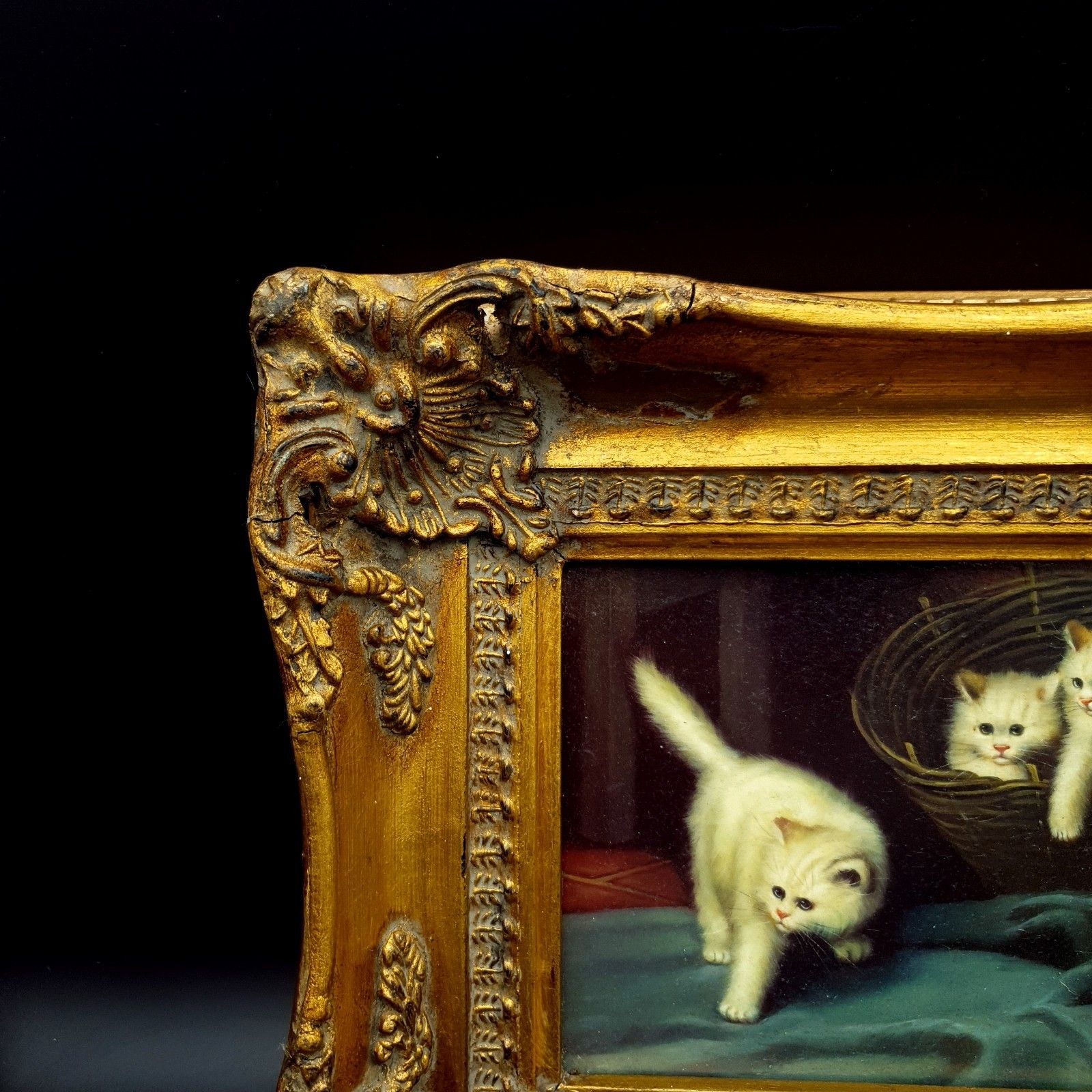 Carvers & Gilders Kitten Cat Print Arthur Heyer Ornate Gold Frame W28 H22.5 photo 150.0