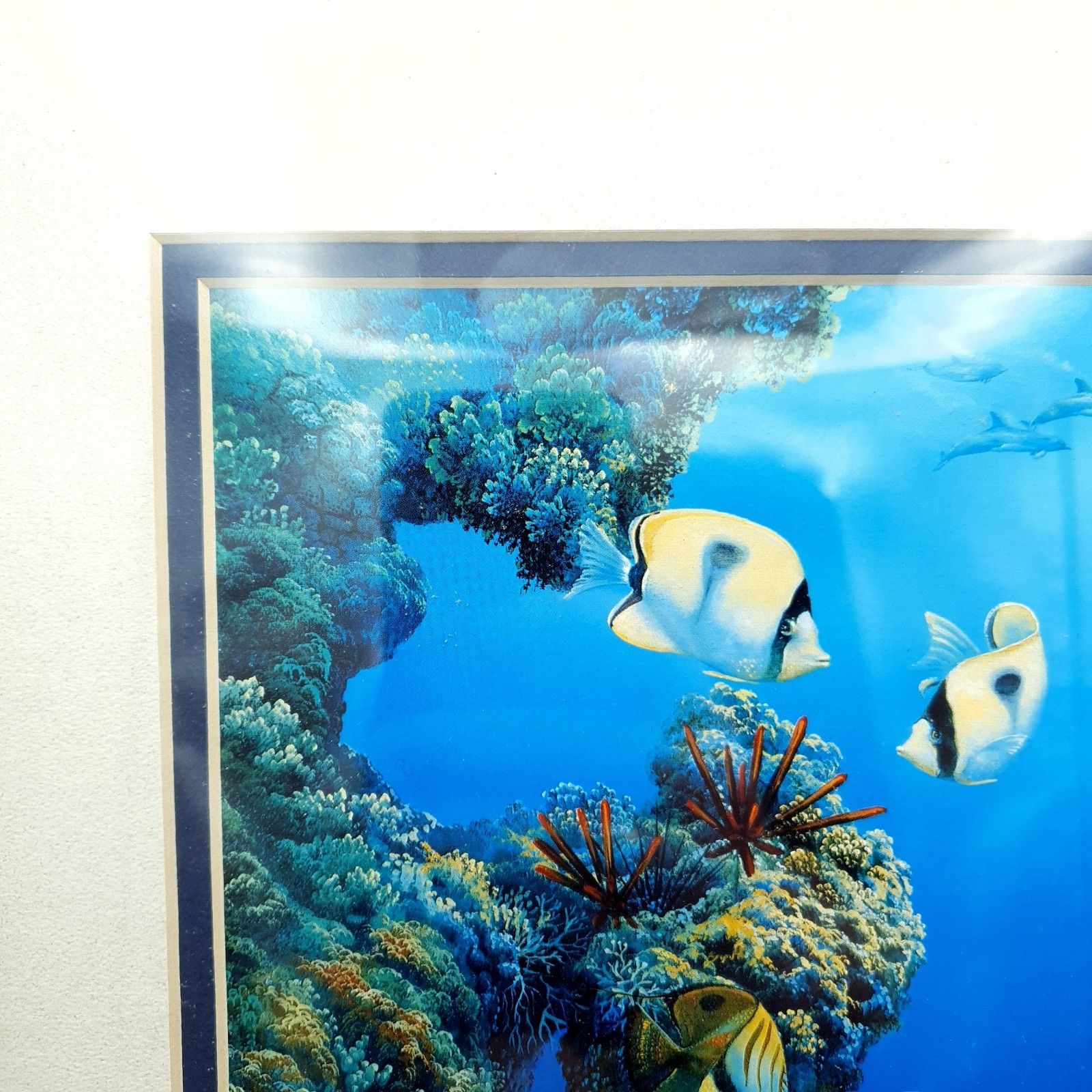 Robert Thomas Print Turtle & Ocean Reef Scene Hawaii Distressed Gold Tone Frame photo for sale
