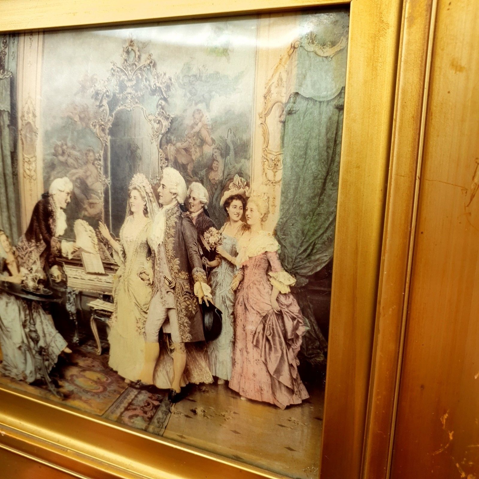 Antique Crystoleum Picture Rococo Betrothal Scene C1900 L39.5cm X H33cm Framed photo buy