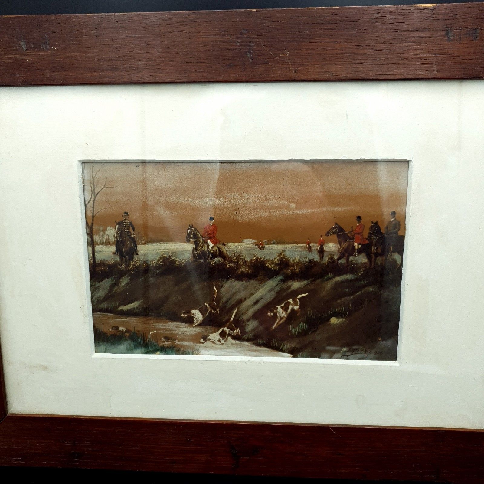 Signed Josef Pirka Watercolour Equestrian Hunting Scene 1906 Bohemia Antique Art photo for sale