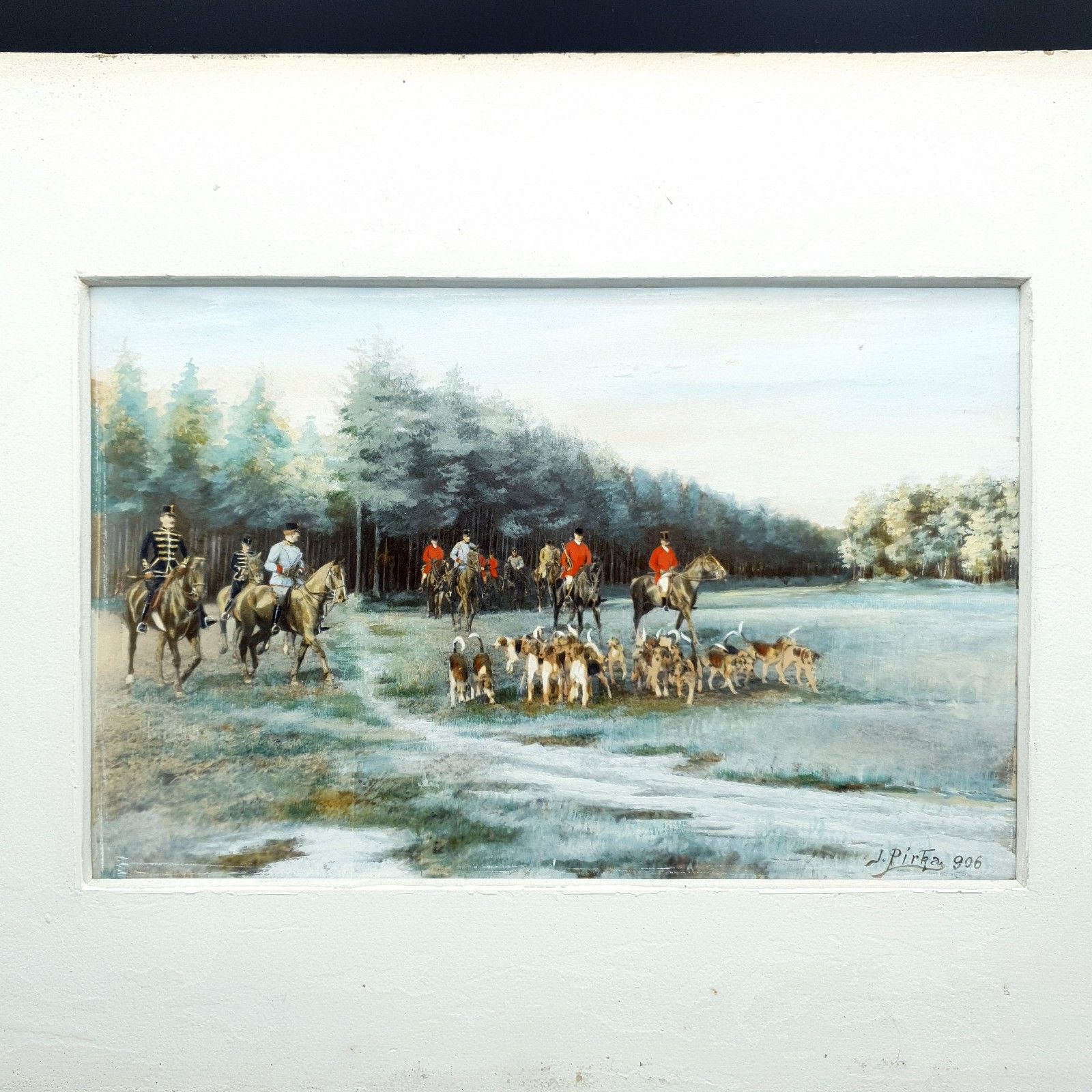 Josef Pirka Signed Watercolour Equestrian Hunting Scene 1906 Bohemia Antique Art photo vinterior