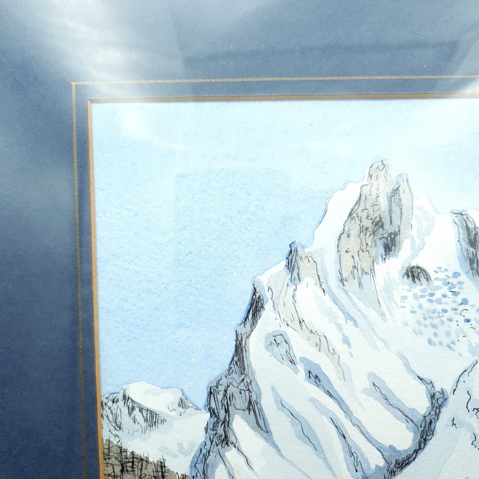Signed Watercolour A Thomas? Alpine Mountain Skiing Scene Framed H40.5cmxl31cm photo for sale