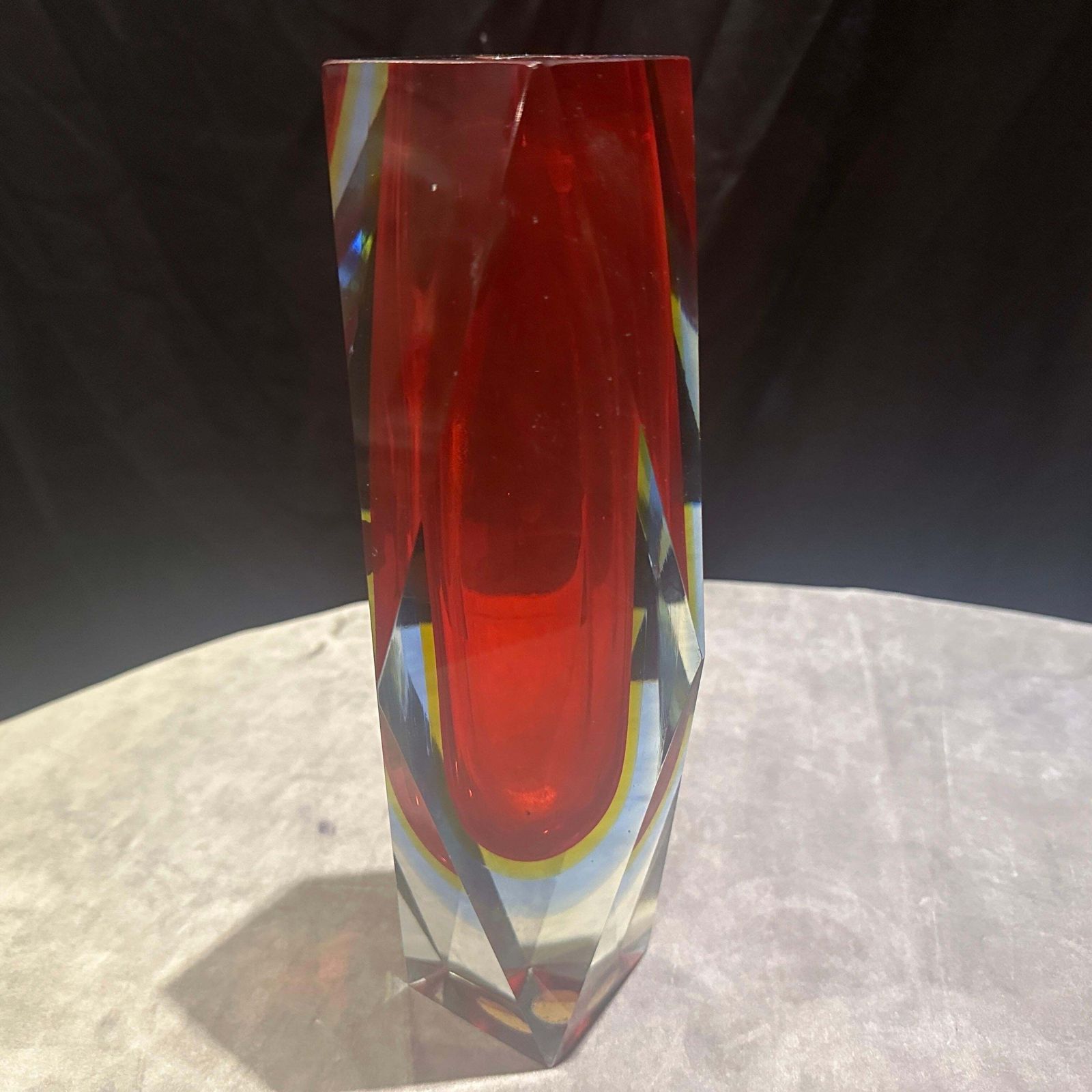 1970s Modernist Red Faceted Murano Glass Vase By Seguso photo for sale