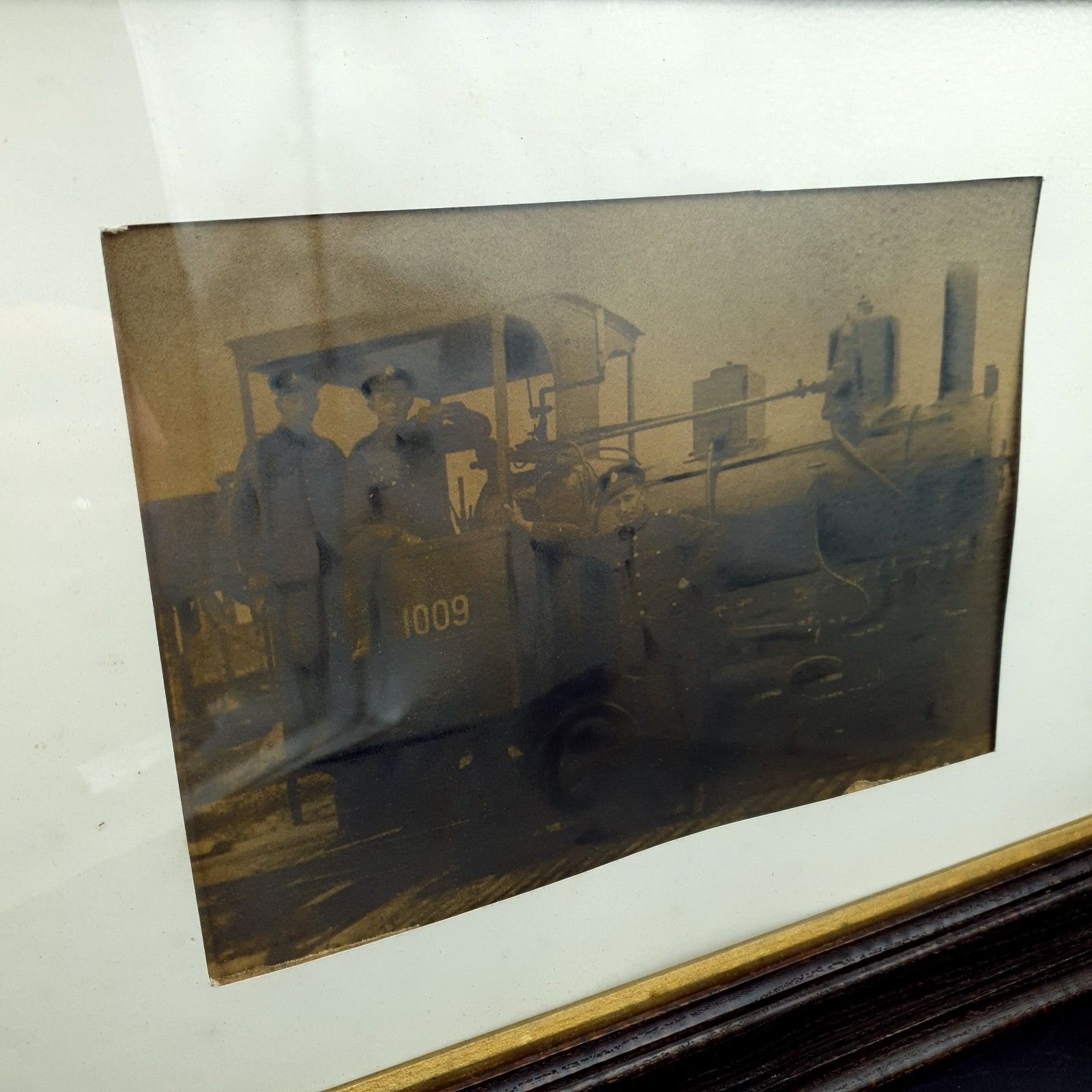 Wwi Sepia? Photo Soldiers Steam Locomotive No. 1009 Framed Antique 1915 L44x33cm photo buy