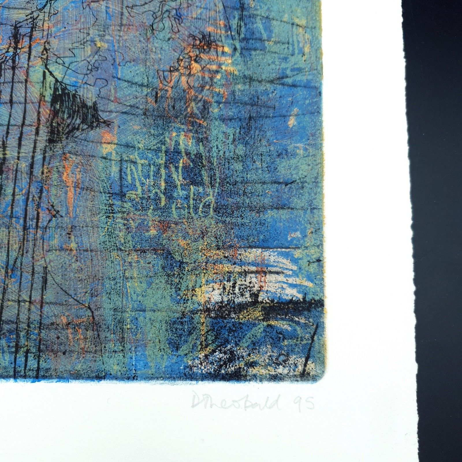 Art Dom Theobald Signed Limited Print Etching 1995 Named Blue Still Life H37xl33cm photo