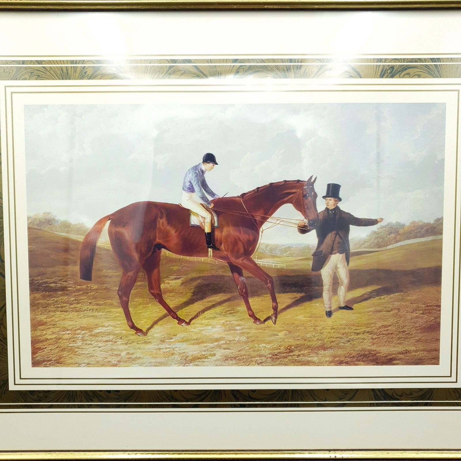 Horse Racing Print Horse & Jockey On Course Dark Wood Frame L45.5cm X H35.5cm photo furniture